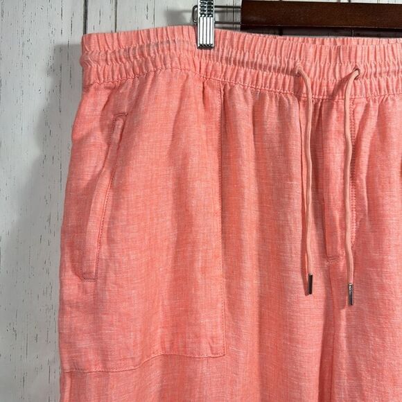 Athleta Linen Wide Leg Pants 22 Coral Pull-On Slit Hem Lightweight Coastal - Picture 3 of 16